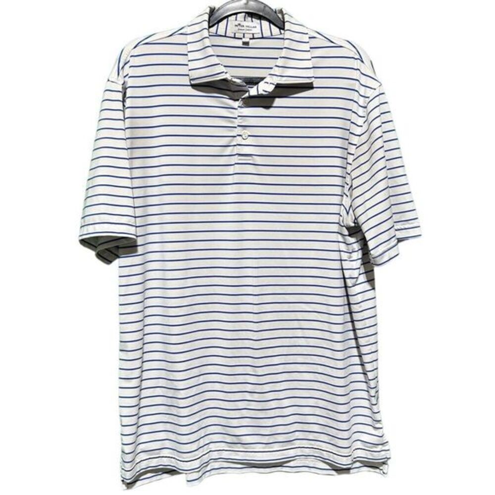 Peter Millar Navy and White Striped Polo